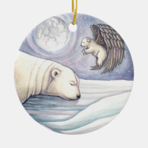 Julgranskula med isbjörn och ängel