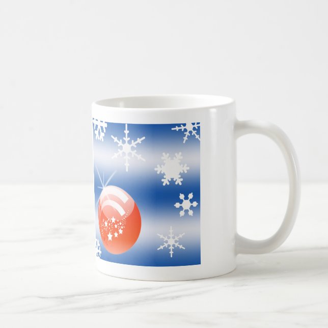 Julgranskula Snöflinga blå vit röd Kaffemugg (Höger)