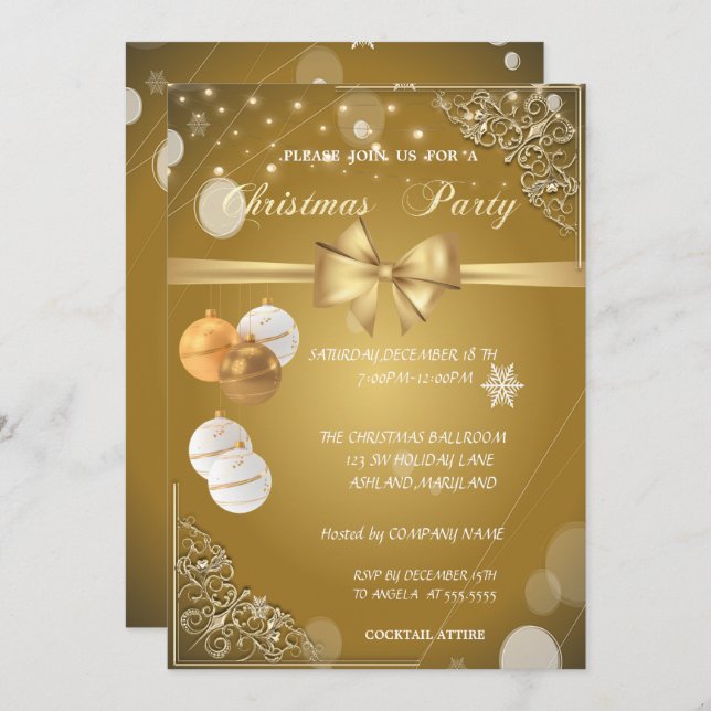 Julgranskulor, Guldslinga,Företagets julfest Inbjudningar (Fram/baksida)