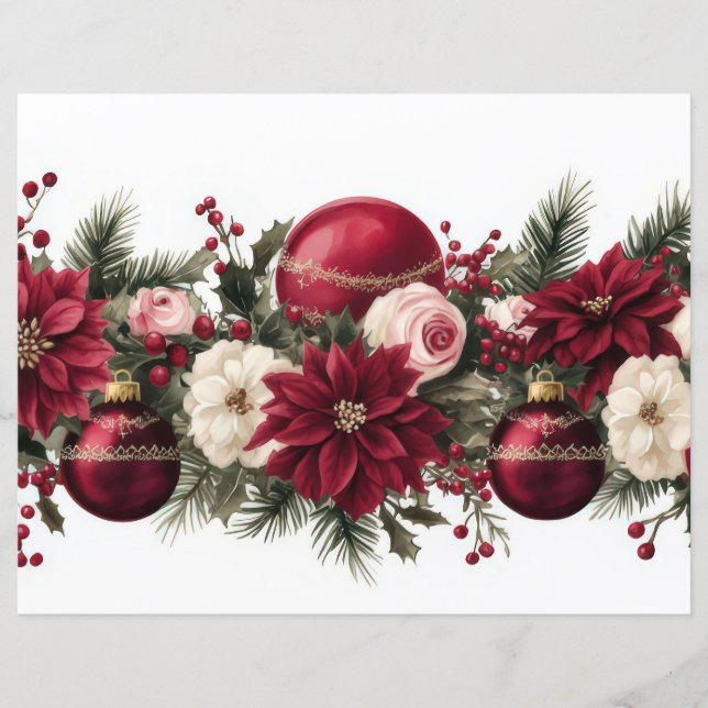 Julgranskulor och blommor Scrapbookpapper (Framsida)