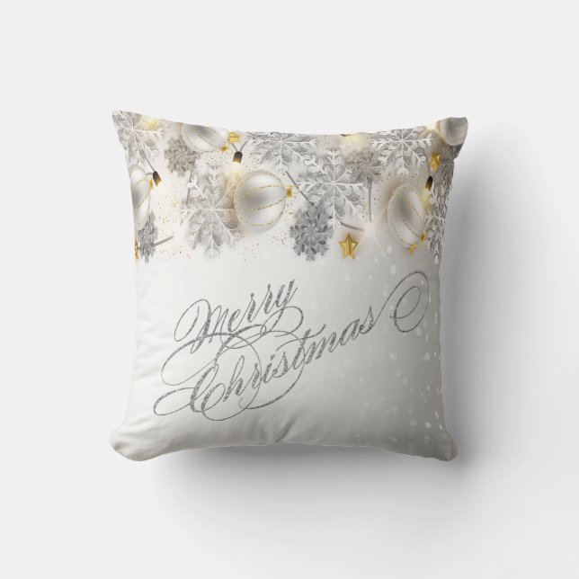 Julgranskulor, Snöflingor, Ljus, God Jul Kudde (Framsida)
