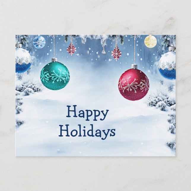 Julgranskulor Snöig Högtid Julkort Vykort (Framsida)