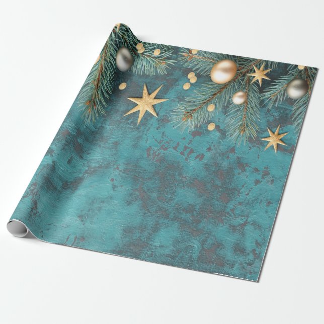 Julgranskulor Stjärnor Grenar Vintage  Presentpapper (Utrullad)