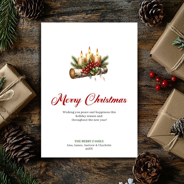Julgransljus rustic grönska kort (Festive Christmas candles rustic greenery card)