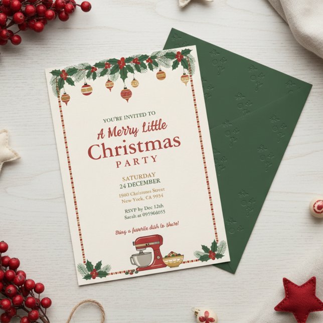 Julgransornament Garland Festin Invitation Inbjudningar (Christmas Ornament Garland Party Invitation)