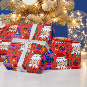 Julgranspapper med glada tomten presentpapper