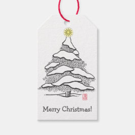 Julgranspresentetiketter med vintergröna motiv presentetikett