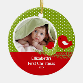 Julgransprydnad för babys första jul med fågel keramik