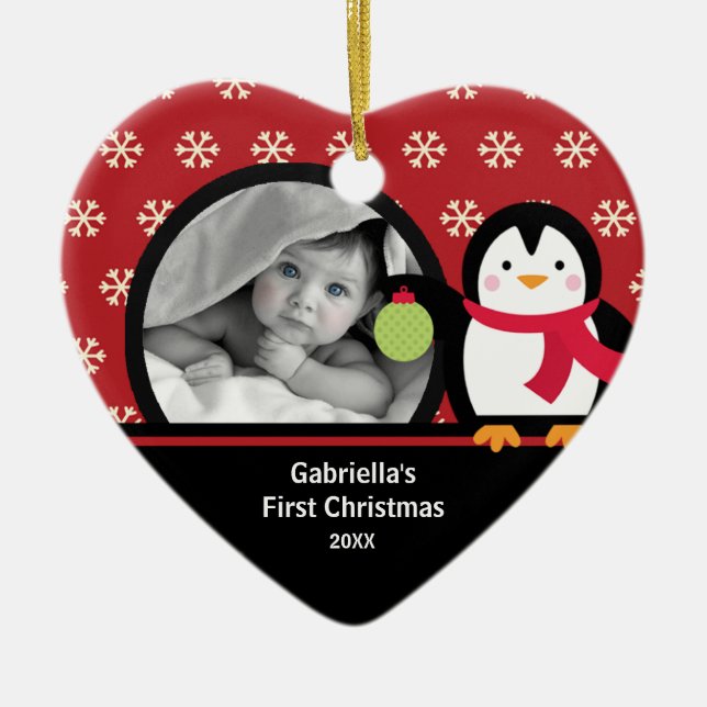 Julgransprydnad för bebisens första jul med pingvi keramik (Framsidan)