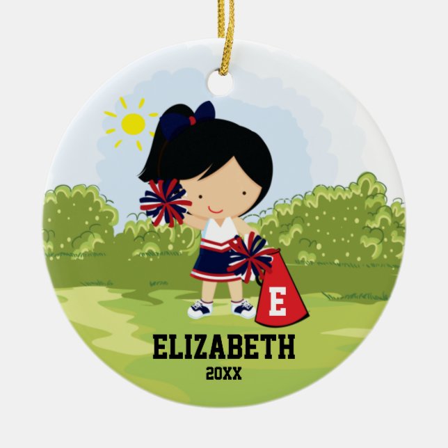 Julgransprydnad för Cheerleaderflicka Blå Röd Keramik (Framsidan)