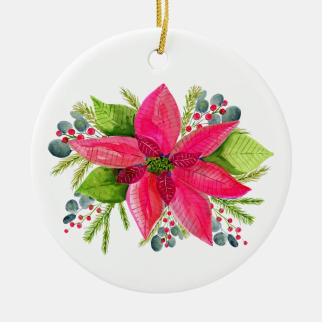 Julgransprydnad i Poinsettia-form  Keramik (Framsidan)