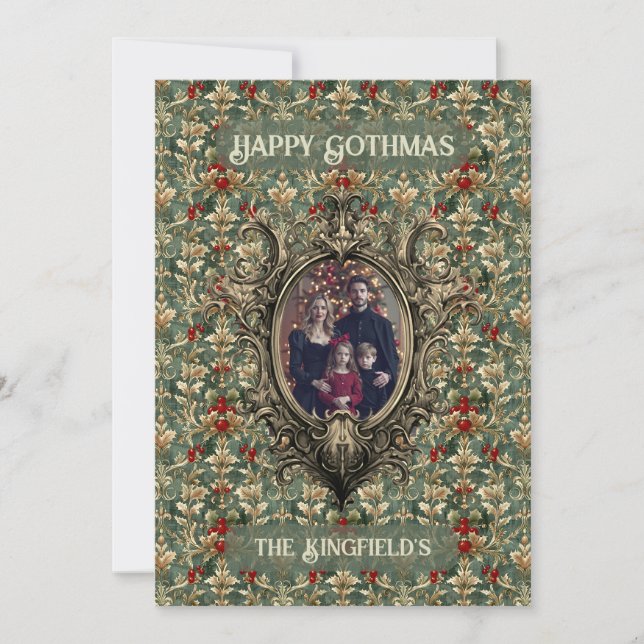 Julgransprydnad i victoriansk stil med vinterbär f julkort (Framsida)