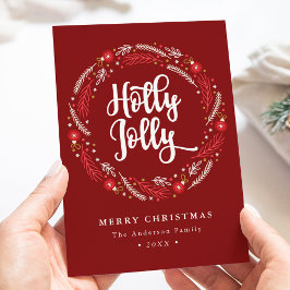 Julgransprydnad Krans Holly Jolly Icke-Foto Julkort