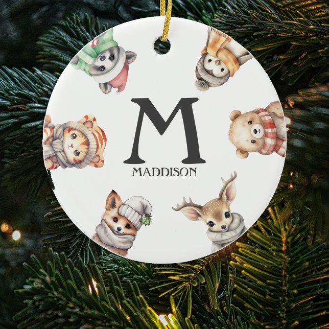 Julgransprydnad med monogram och djur keramik (Skapare uppladdad)