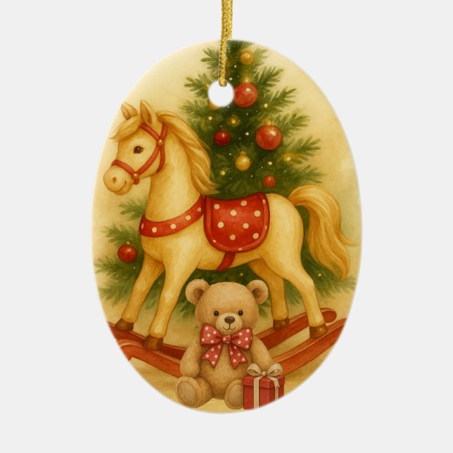 Julgransprydnad med prickar Vintage gunghäst Keramik (Framsidan)
