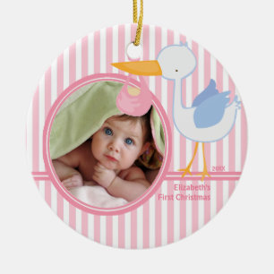 Julgransprydnad med Storkflicka för babys första j Keramik