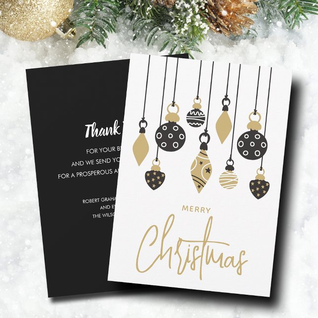 Julgransprydnader för Chic Företag Julkort (Black and gold Christmas tree ornaments business greeting cards, PRINTED and/or INSTANT DOWNLOAD)