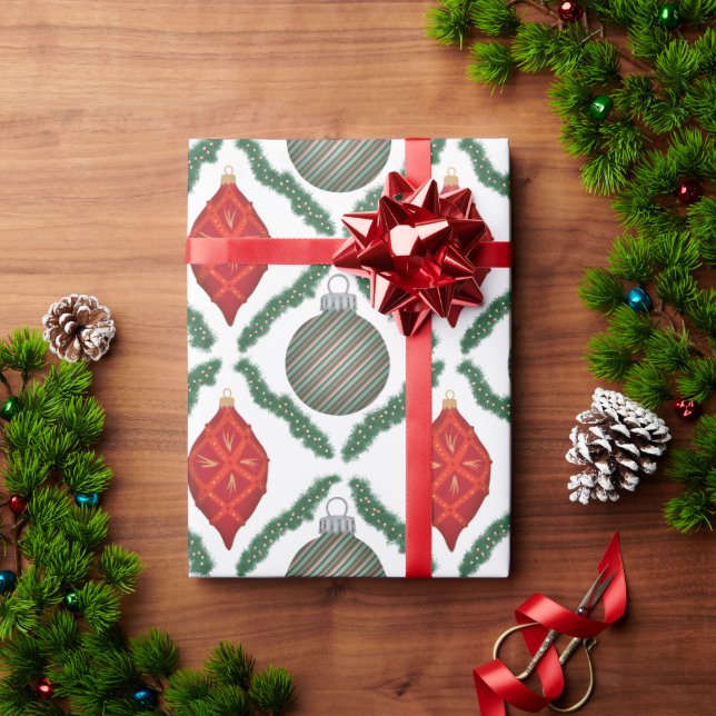 Julgransprydnader i klassisk röd färg Inpackningsp Presentpapper (Julgåva)