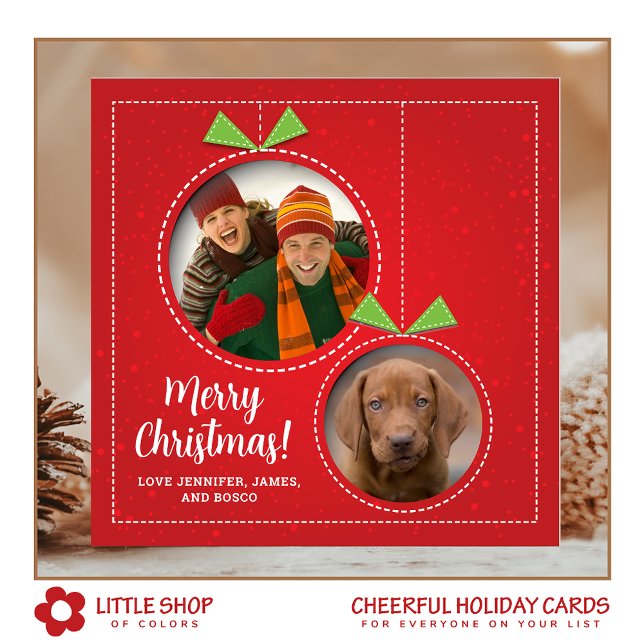 Julgransprydnader Två Foto Platt Julkort (Skapare uppladdad)