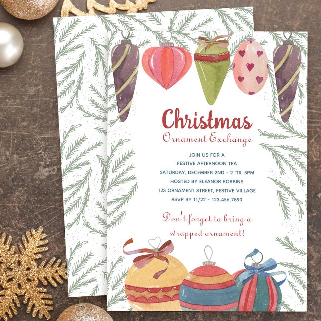 Julgransprydnadsbytesfest Gamla glaskulor Inbjudningar (Christmas Ornament Exchange Party Invitation)
