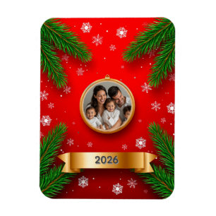 Julgransram med familjefoto i tallgren magnet