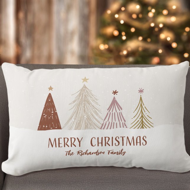 Julgranssläng med firande julträd och familjemotiv lumbarkudde (Skapare uppladdad)