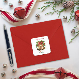 Julgranstaggar och bär Guldklockor God Jul Fyrkantigt Klistermärke