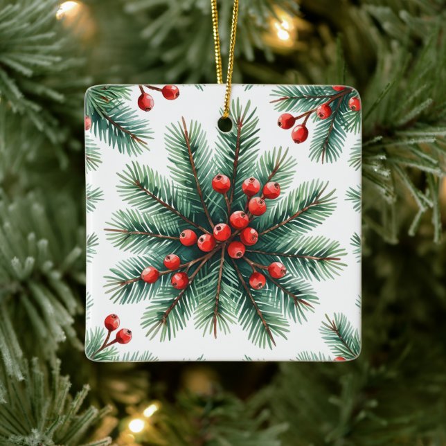 Julgranstallrik & Röda Bär Ornament | Rus (Träd)