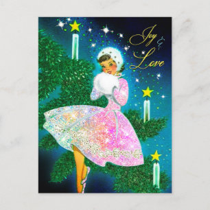 Julgranstoppen flicka iriserande glitter vykort