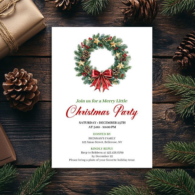 Julgransträdskrans Julfest Inbjudan (Festive Pine Wreath Christmas Party Invitation)
