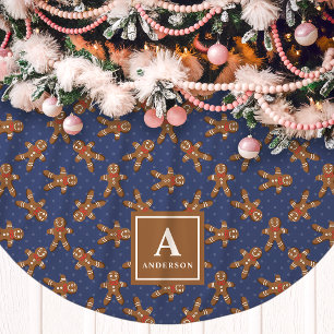 Julgransträskduk i marinblå färg med gingerbread-m julgransmatta borstad polyester