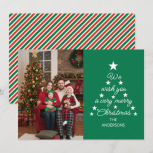 Julgranstypsnitt Familjefoto Stjärnor Grön Julkort