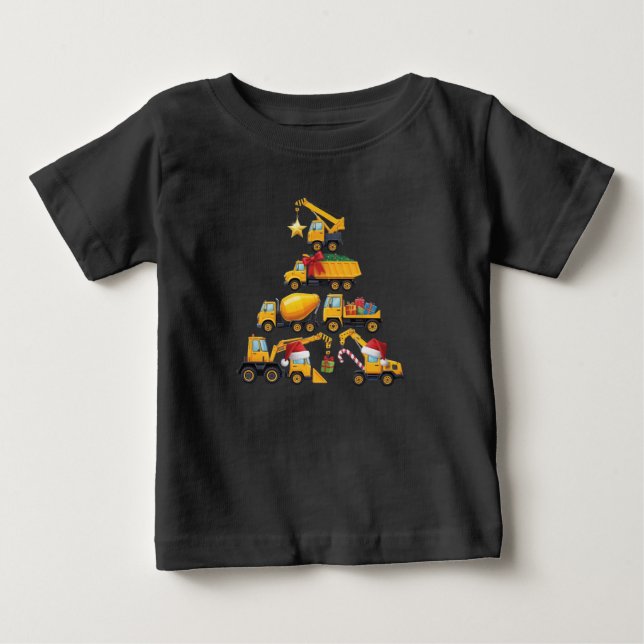 Julgrävmaskin Konstruktion Lastbil Träd T Shirt (Framsida)