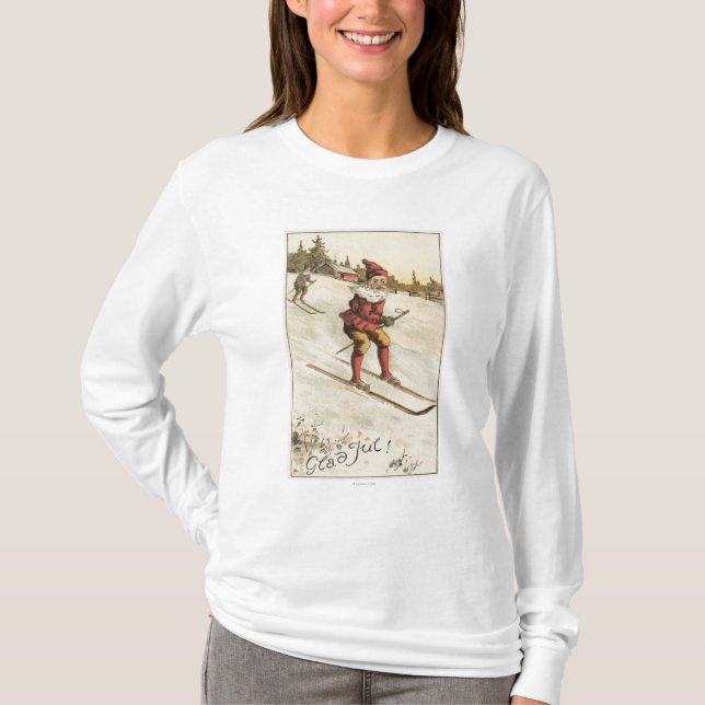 JulGreetingSanta skidåkning T-shirt (Framsida)