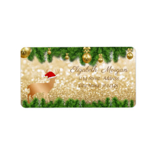 Julgrensgrenar, hjort Santa hatt, glitter Adressetikett