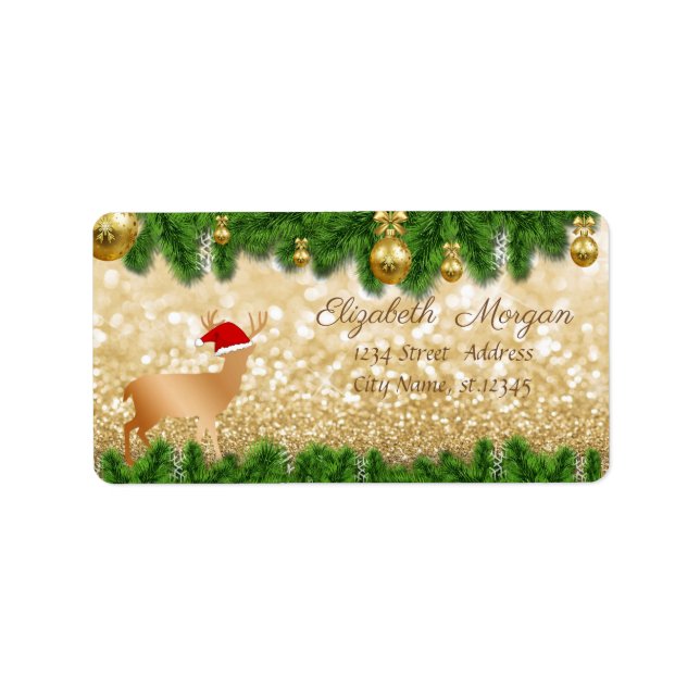 Julgrensgrenar, hjort Santa hatt, glitter Adressetikett (Framsidan)