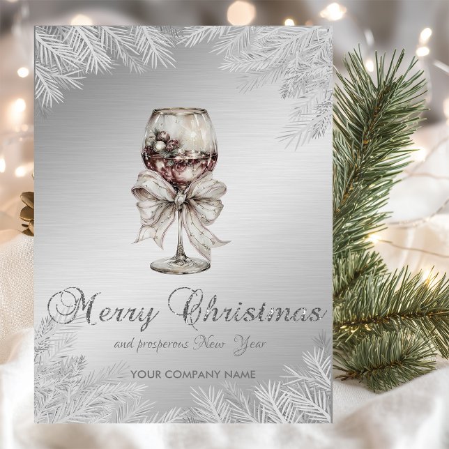 Julgrensgrenar i silver med vinhål och rosett - Fö Helgkort (Skapare uppladdad)