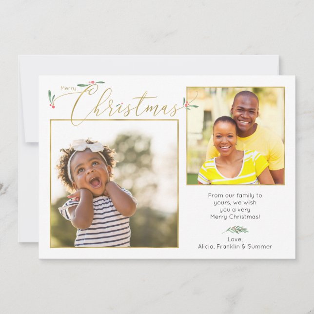 Julgrey + Guld Typografi 2-foto Julkort (Framsida)