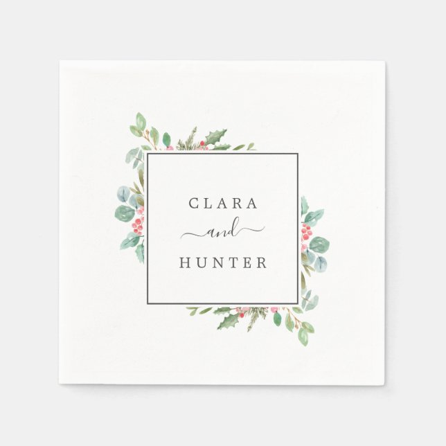 Julgrey och Red Berry Bröllop Pappersservett (Framsidan)