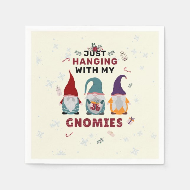 Julgrindfamiljen Cute Hanging Out Gnomies Pappersservett (Framsidan)