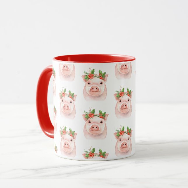 Julgris Rosa Rosa Högtid Lantlig Lant Mugg (Framsida vänster)