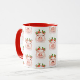 Julgris Rosa Rosa Högtid Lantlig Mugg