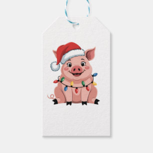 Julgris Santa Hatt Xmas Högtid Xmas Grisfest Presentetikett