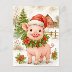 Julgris Vattenfärg Postkort Helg Vykort