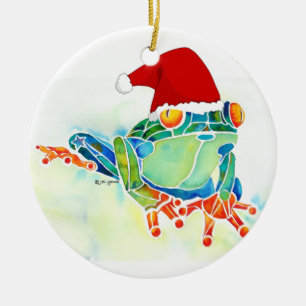 Julgroda med den Santa hatten Julgransprydnad Keramik