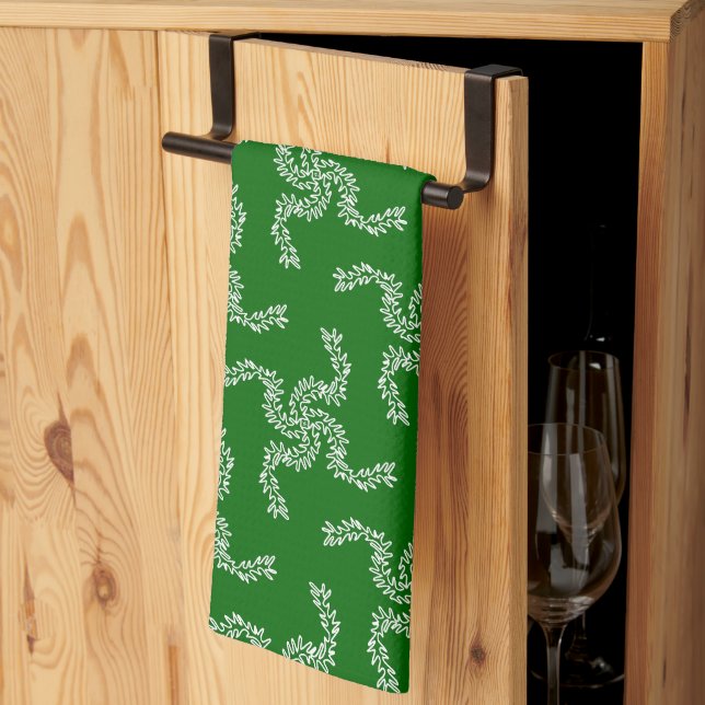 Julgrön krans, juldekoration kökshandduk (Thirds Fold)