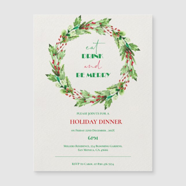 Julgrön krans julfest inbjudan (Framsida)