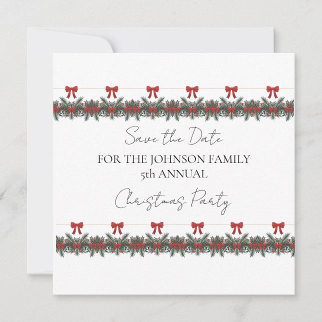 Julgrön krans med röda ränder och guldaccent inbjudningar (Framsida)