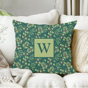 Julgrön monogramkudde kudde