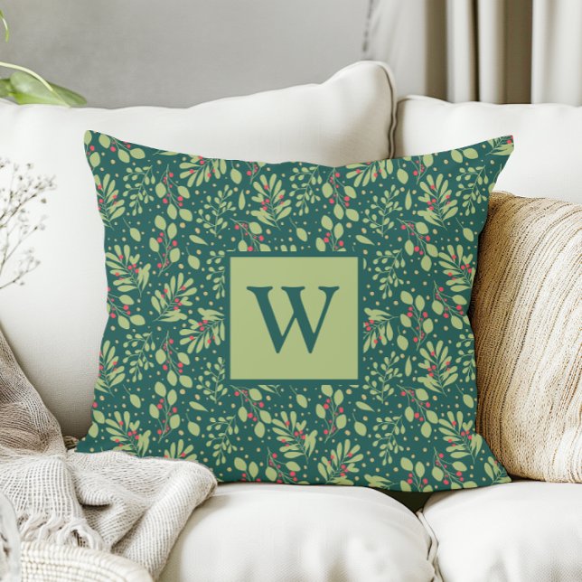 Julgrön monogramkudde kudde (Skapare uppladdad)